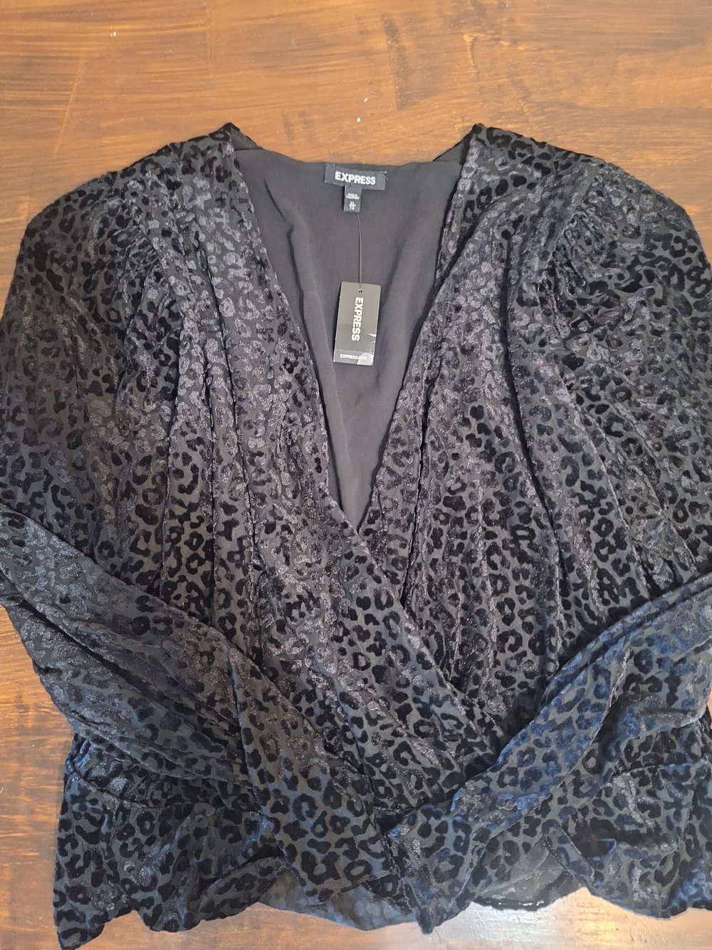 Express Black Velvet Burnout Leopard Blouse